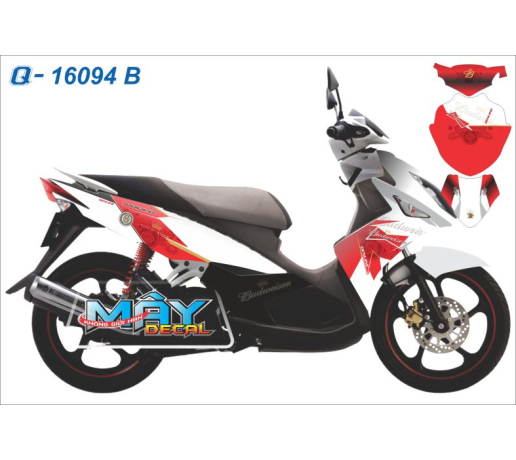 Q 16094 B NO 4  trang do, red white, bia beer budweiser, xe dan decal trang tri