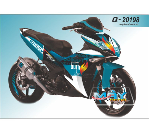 Q 20198 EX 150 burn logo lua fire concept xanh duong dam trang white blue den black chu text