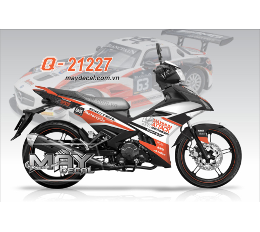 Q 21227 EX 150 attack cam trang orange white motorcycle maximum logo tem dau