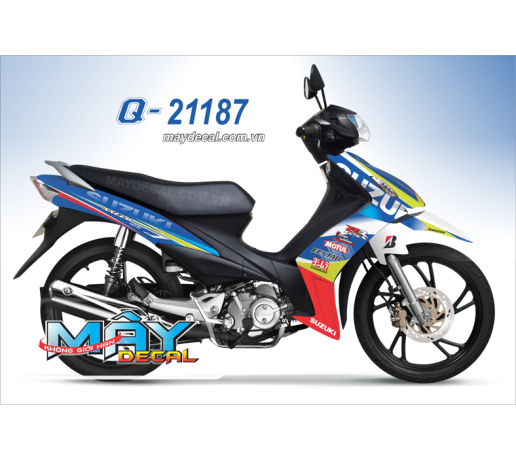Q 21187 AXELO xanh gp trang do red white blue tem dau logo suzuki motul