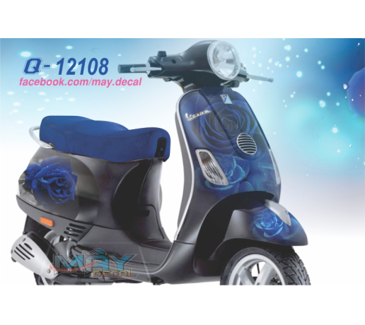 Q 12108 Vespa hoa hong xanh rose blue den black