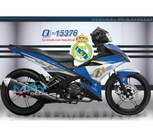 Q 15376 EX 150 REAL MADRID fly emirates trang white xanh gp blue the thao sport bong da banh footbal