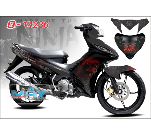 Q 14236 - exciter ninja samurai chu tau nhat den do black red cham mau son kiem