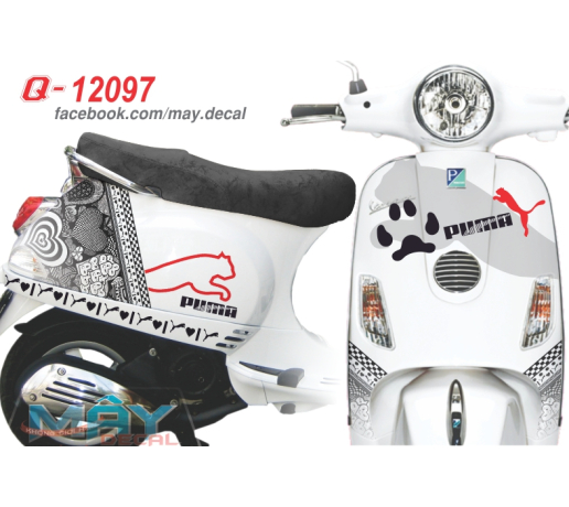 Q 12097 Vespa Puma con bao den trang white black red trai tim heart I love dau chan thu animal logo
