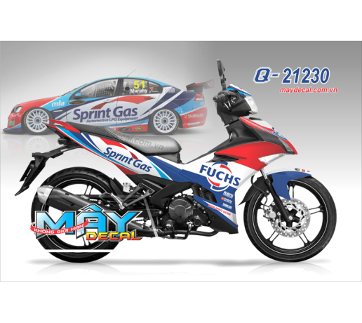 Q 21230 EX 150 sprint gas fuchs tem dau logo trang white xanh gp blue red do
