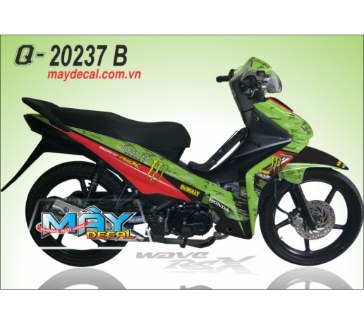 Q 20237 B WAVE RSX do den black red monster dau vet mong tay quy cao logo soc honda xanh kawa green