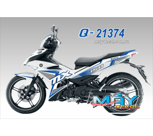 Q 21374 EX 150 MX ( DECAL 46 ) xanh gp blue trang white den black akrapovic diasil soc cheo chi don 