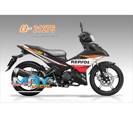 Q 21276 EX 150 REPSOL trang cam do red black white orange logo yamablube proti yss tem roi dau nhot