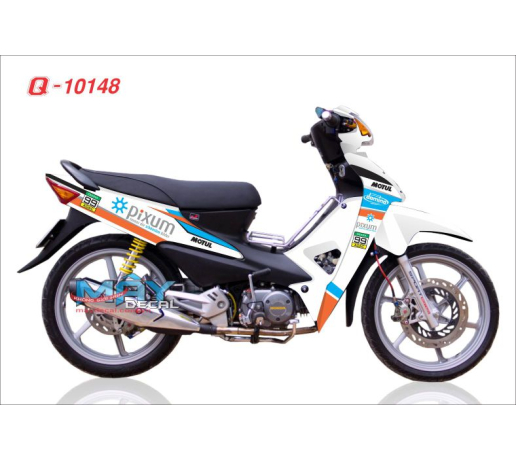 Q 10148 wave pixum xanh duong blue cam orange trang white mat troi sun logo tem dau roi