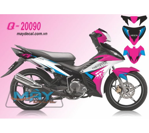 Q 20090 Exciter monster quai vat quy duong net hong pink line logo soi xanh duong blue cyan ngoc den