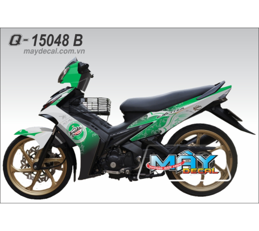 Q 15048 B EXCITER xanh la green white trang bia beer huda nuoc hoa van logo