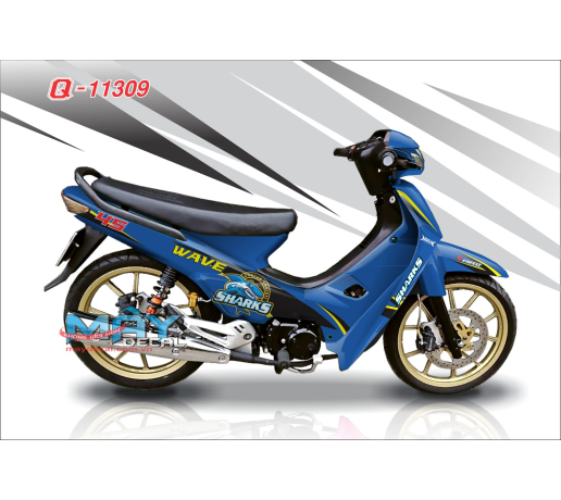 Q 11309 WAVE DOI DAU xanh gp  blue vang yellow trang white do red den black ca map sharks 45 bm  cor