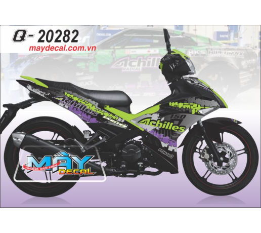 Q 20282 EX 150 achilles logo text chu ngoi nha thanh pho den xanh kawa tim black purple green primax