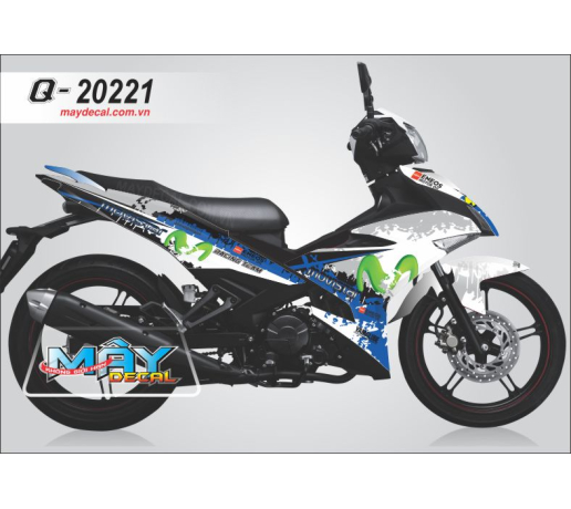 Q 20221 EX 150 MOVISTAR trang den black white logo xanh gp blue dau vet mong tay quy cao