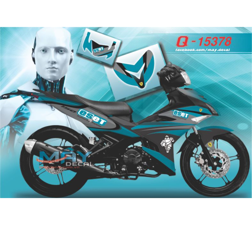 Q 15378 EX 150 DECAL 46 eset xanh ngoc blue robot logo michelin xam den gray black