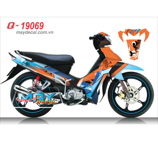 Q 19069 Sirius dau lau xuong cheo skull cam oragne cham xanh duong blue trang white duong net line
