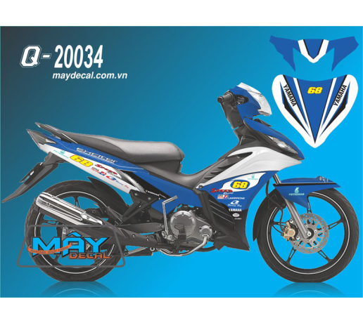 Q 20034 Exciter trang xanh gp tem dau logo duong net line white blue
