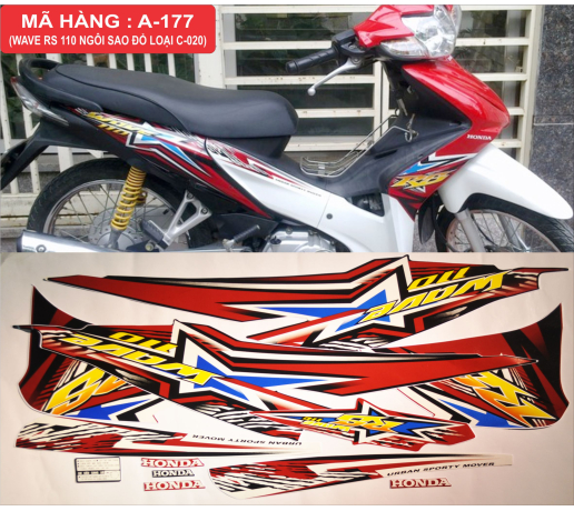 A-177 WAVE RS 110 NGÔI SAO ĐỎ TRẮNG LOAI C-020
