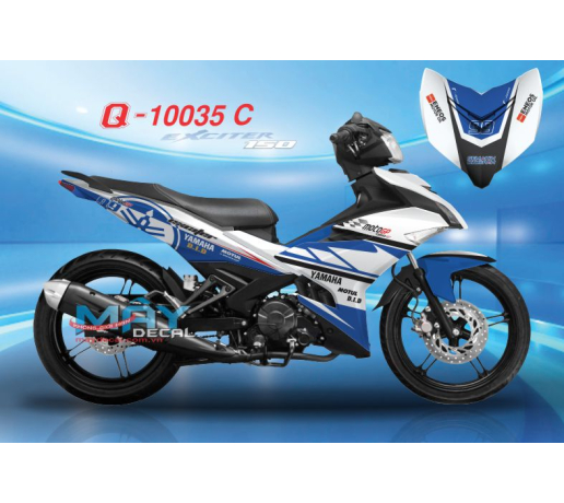 Q 10035 C EX 150 gp dau moto trang xanh white blue tu