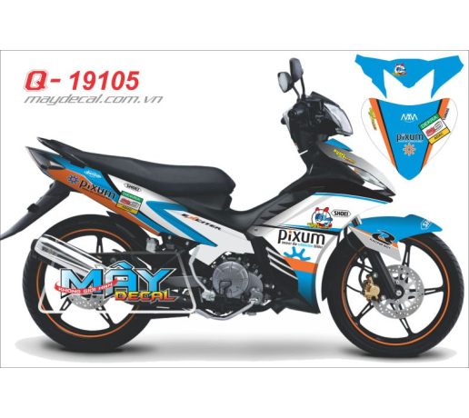Q 19105 Ex 2011 pixum trang xanh duong cam blue orange tem dau logo