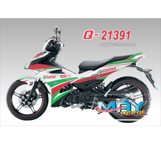 Q 21391 EX 150 CASTROL DECAL46 trang white do red xanh la green castrol gas mobil 